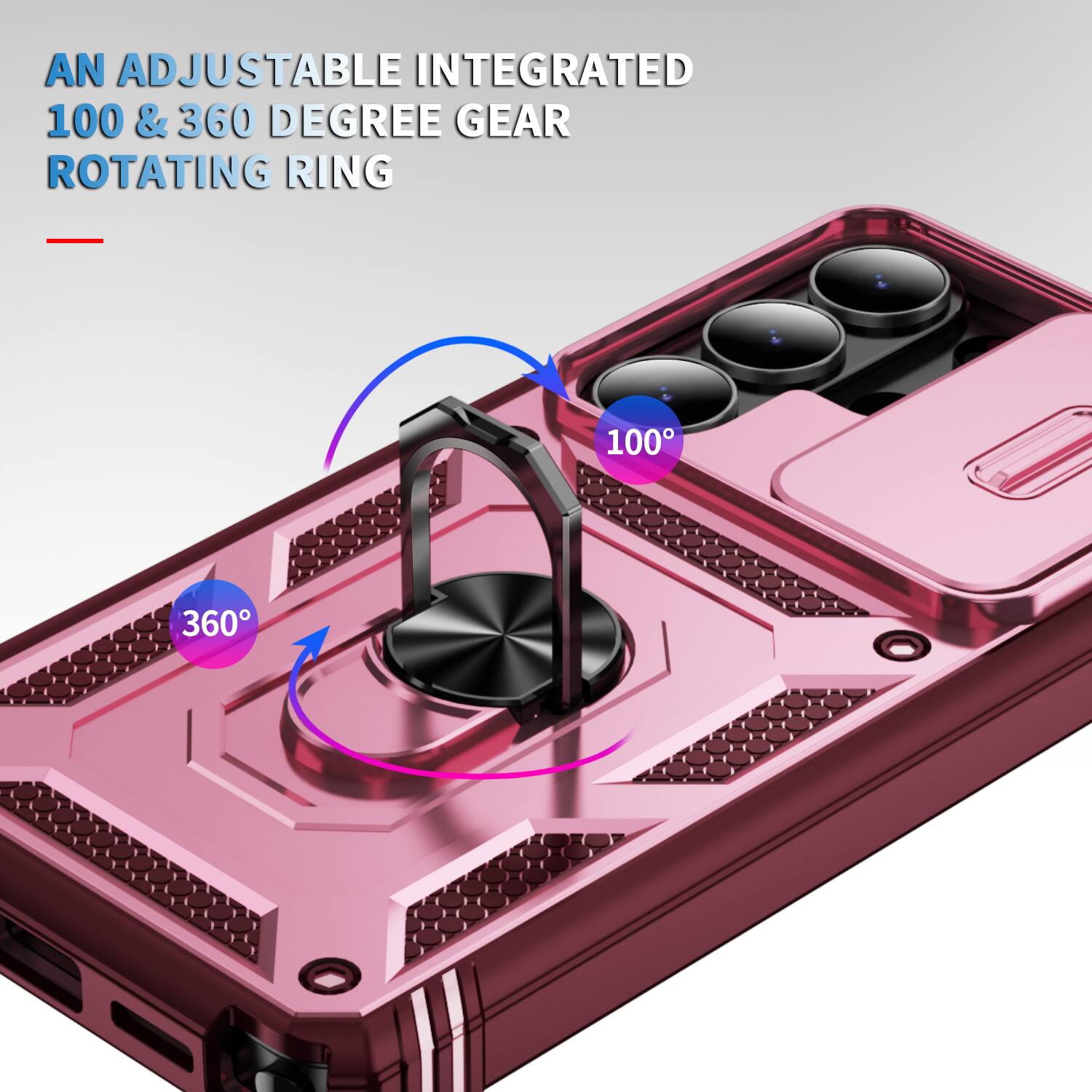AN ADJUSTABLE INTEGRATED 100 & 360 DEGREE GEAR ROTATING RING