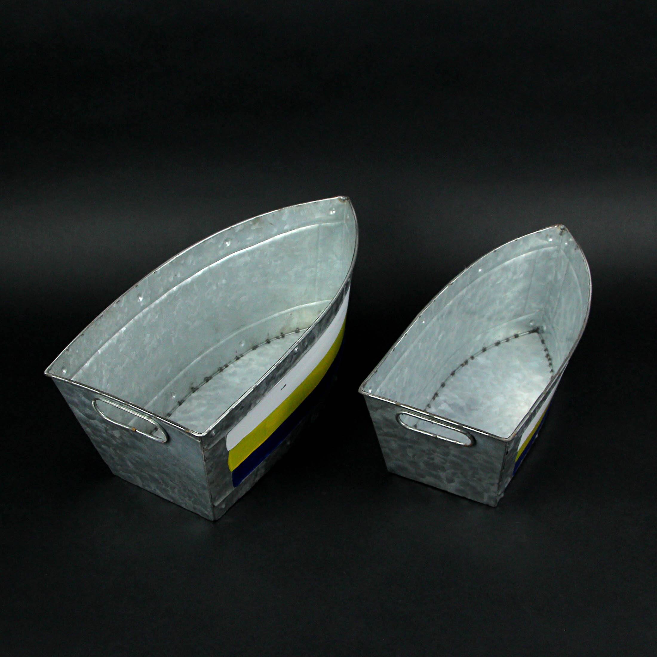 Alt View 7. Zeckos - Set of 2 Galvanized Metal Boat Planter Flower Tub Indoor Outdoor Plant Pot - Multicolored.