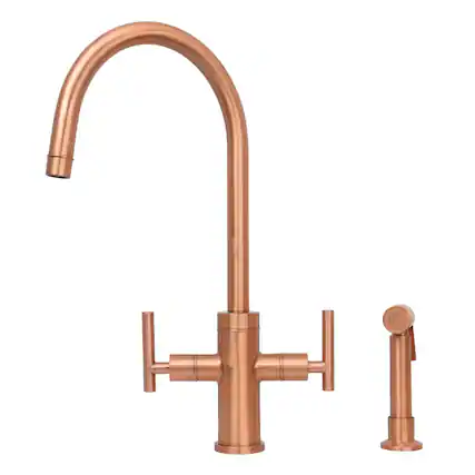 Front. Akicon - Akicon Two-Handles 360° Swivel Widespread Kitchen Faucet with Side Sprayer in Copper - Copper.