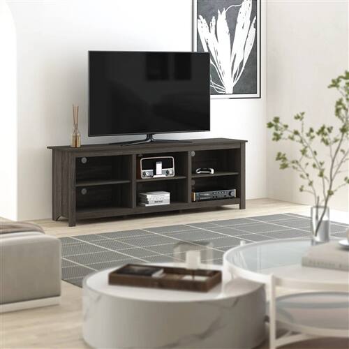 Alt View 1. SlickBlue - Large Wood TV Stand, 70-Inch Entertainment Unit for 78-Inch TVs - Dark Brown.