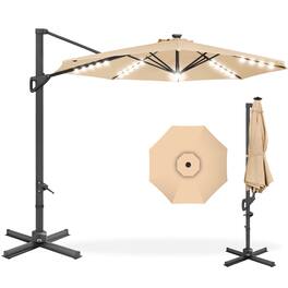 Best Choice Products - 10ft 360-Degree Solar LED Lit Cantilever Patio Umbrella, Outdoor Hanging Shade - Sand