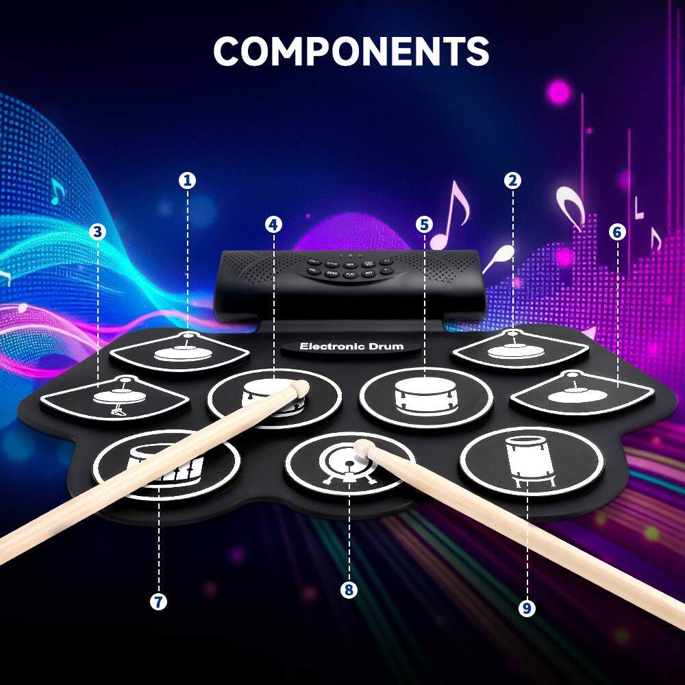 COMPONENTS

1. Electronic Drum

2. 

3. 

4. 

5. 

6. 

7. 

8. 

9.