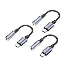 Front. Qixxronics - USB-C to 3.5mm Aux Audio Adapter Compatible with iPhone 17/16/15, Samsung Galaxy, Note, Pixel Devices iPad Pro (3 Pack) - Gray.