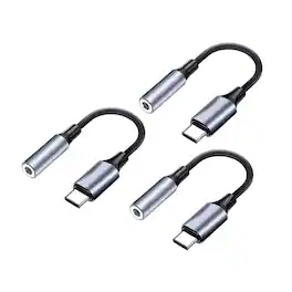Qixxronics - USB-C to 3.5mm Aux Audio Adapter Compatible with iPhone 17/16/15, Samsung Galaxy, Note, Pixel Devices iPad Pro (3 Pack) - Gray
