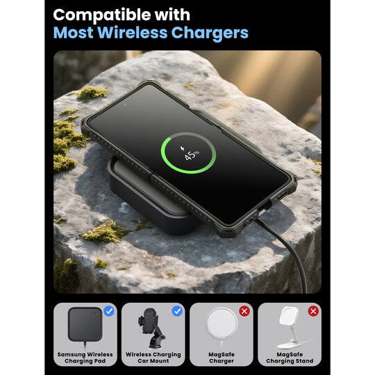 Compatible with Most Wireless Chargers

- Samsung Wireless Charging Pad
- Wireless Charging Car Mount
- MagSafe Charging Stand
- MagSafe Charging Stand