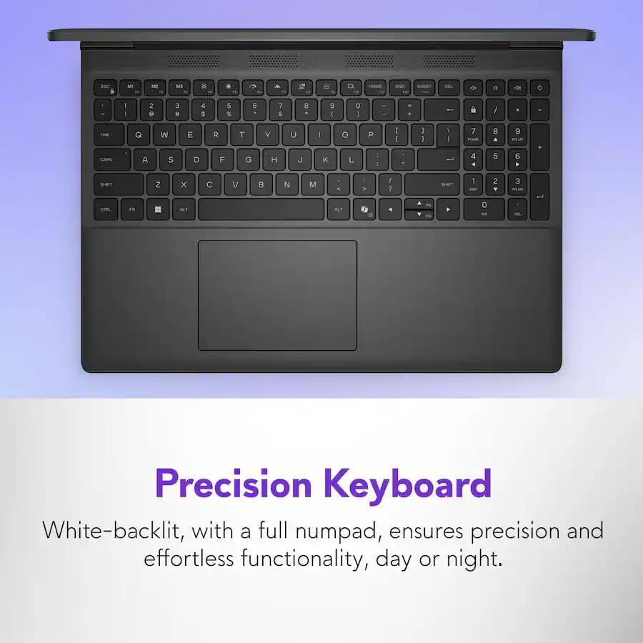 Precision Keyboard White-backlit, with a full numpad, ensures precision and effortless functionality, day or night.