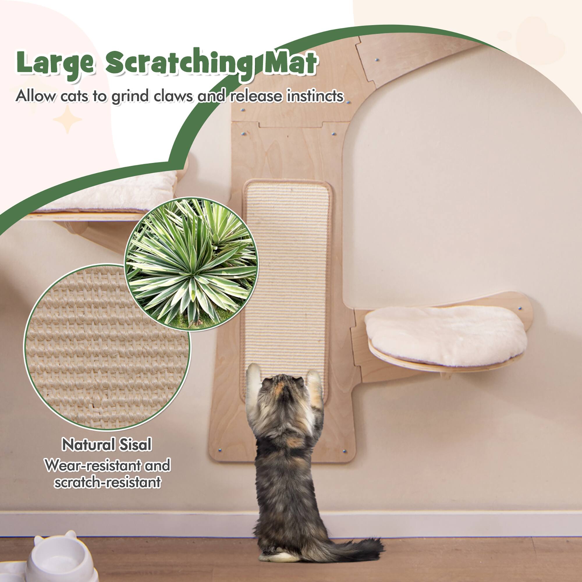 Large Scratching Mat  
Allow cats to grind claws and release instincts.  

Natural Sisal  
Wear-resistant and scratch-resistant