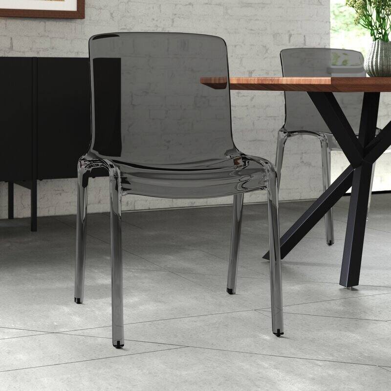 Angle. LeisureMod - Murray Modern Stackable Acrylic Accent Dining Chair with Transparent Seat for Dining Room, Kitchen & Office - Black.