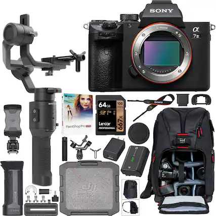 SONY E-mount α7 III
RONIN SC
64GB 100 MB/s V30 Lexar 667x
PaintShop Pro 2018
SONY NP-FW50 Battery
SONY AC-PW30 AC Adapter
SONY USB Cable
CJ RONIN SC
CJ RONIN SC Carrying Case
CJ RONIN SC Accessories (including screws and mounts)
CJ RONIN SC Shoulder Pad
CJ RONIN SC Handheld Grip
CJ RONIN SC Tripod Adapter
CJ RONIN SC Quick Release Plate
CJ RONIN SC Camera Plate
CJ RONIN SC Handheld Grip
CJ RONIN SC Carrying Case