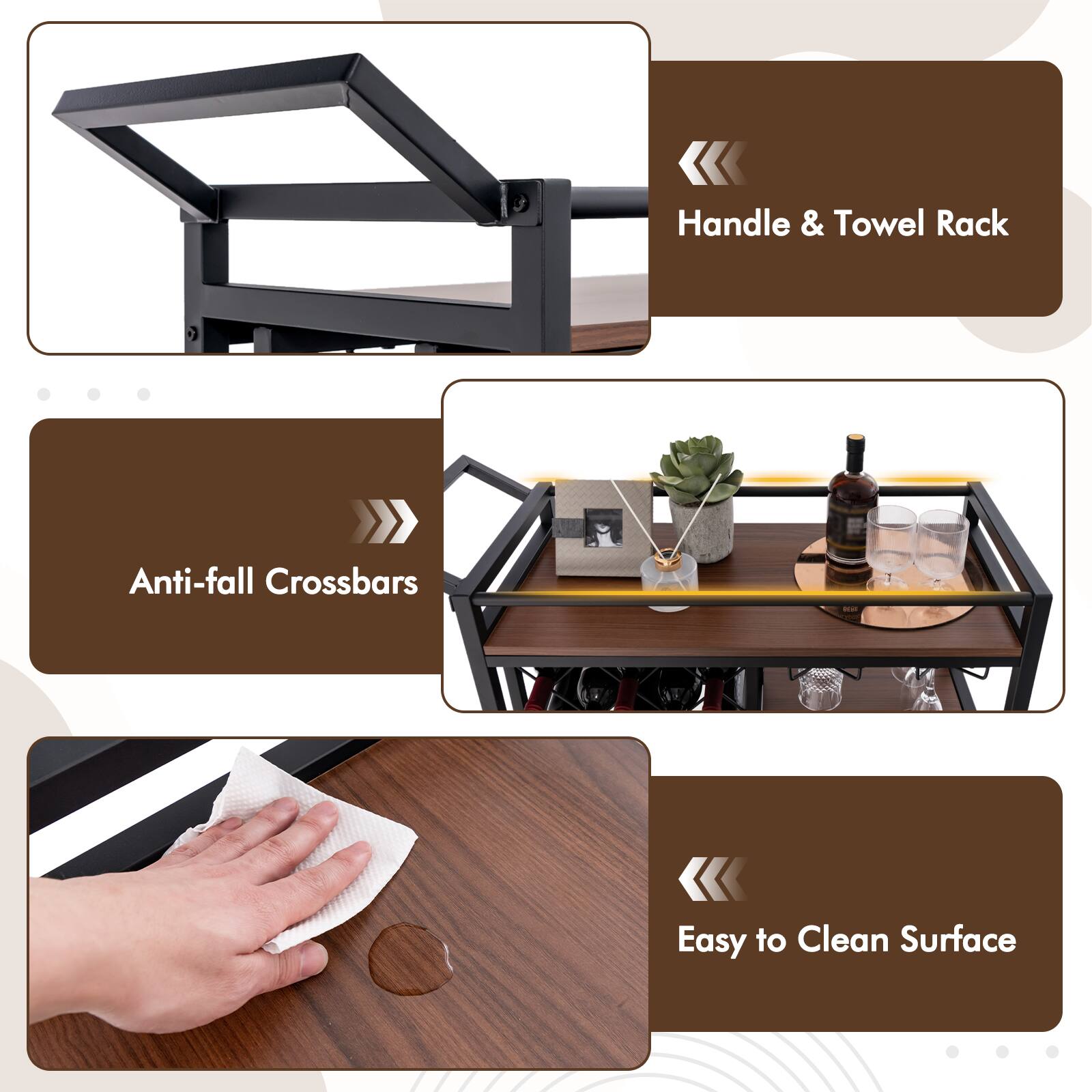 Handle & Towel Rack, Anti-fall Crossbars, Easy to Clean Surface