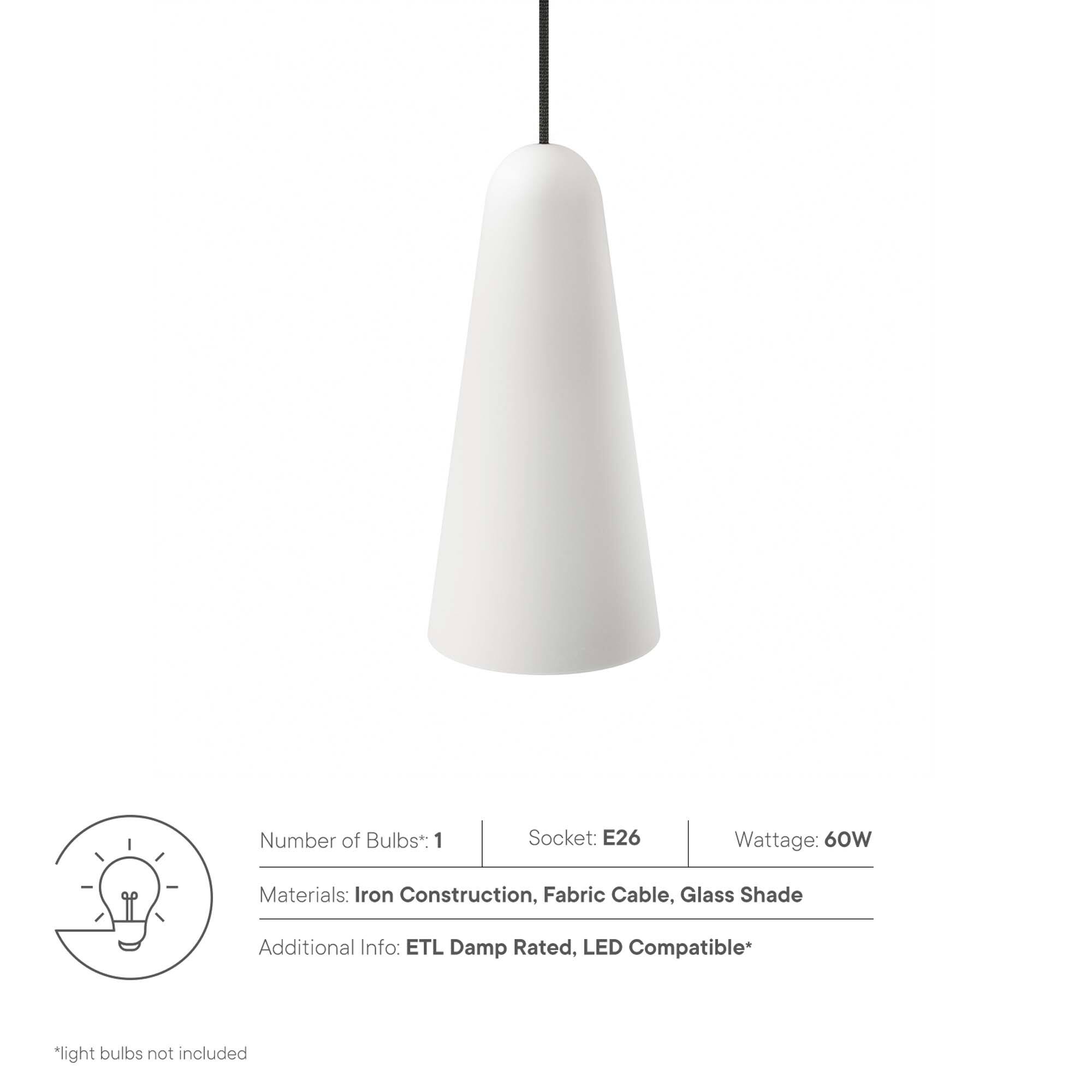 Number of Bulbs: 1  
Socket: E26  
Wattage: 60W  
Materials: Iron Construction, Fabric Cable, Glass Shade  
Additional Info: ETL Damp Rated, LED Compatible*  
*light bulbs not included