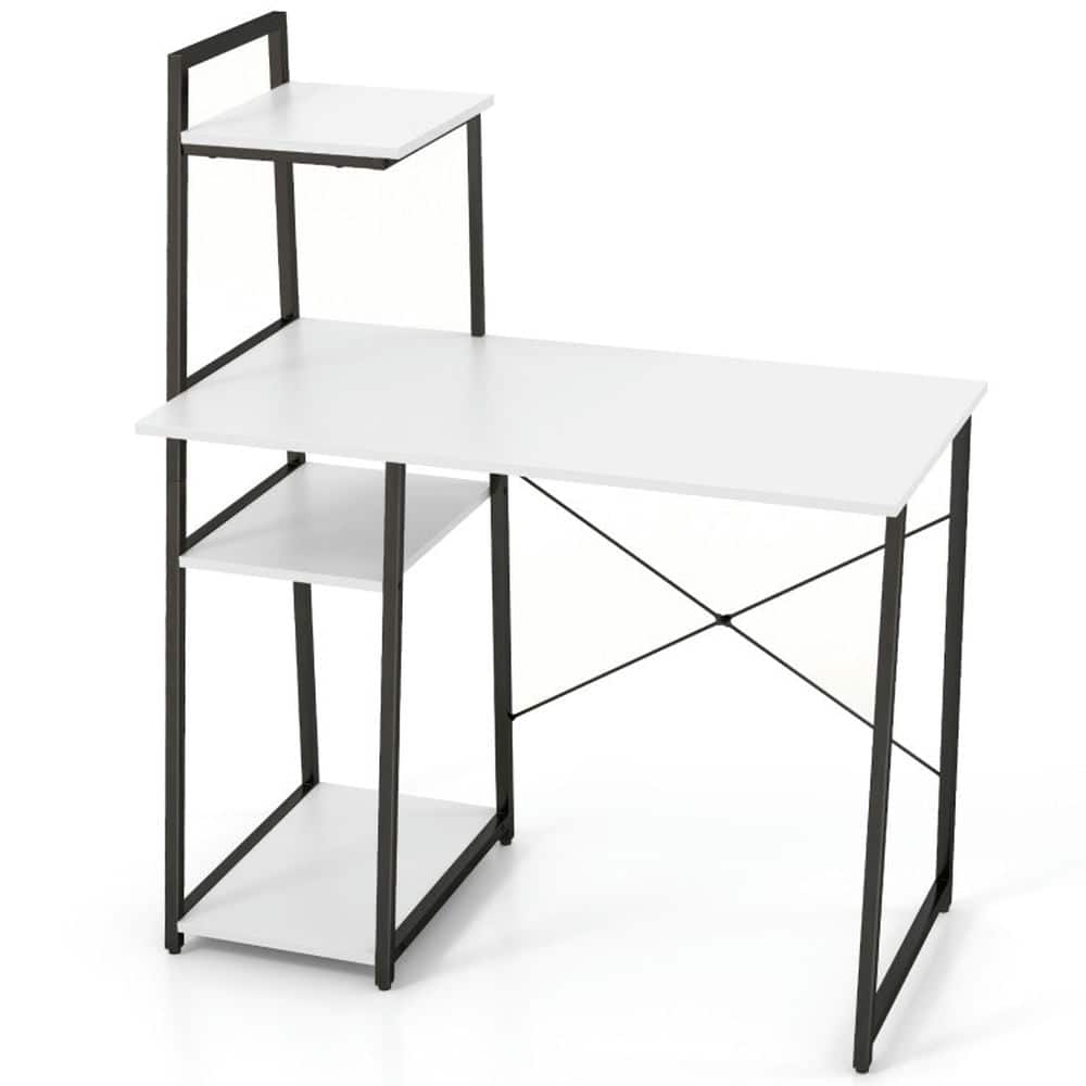 Pefilos - Compact Computer Desk Workstation with 4 Tier Shelves for Home & Office - White
