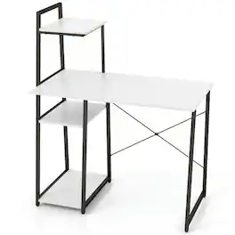 Pefilos - Compact Computer Desk Workstation with 4 Tier Shelves for Home & Office - White