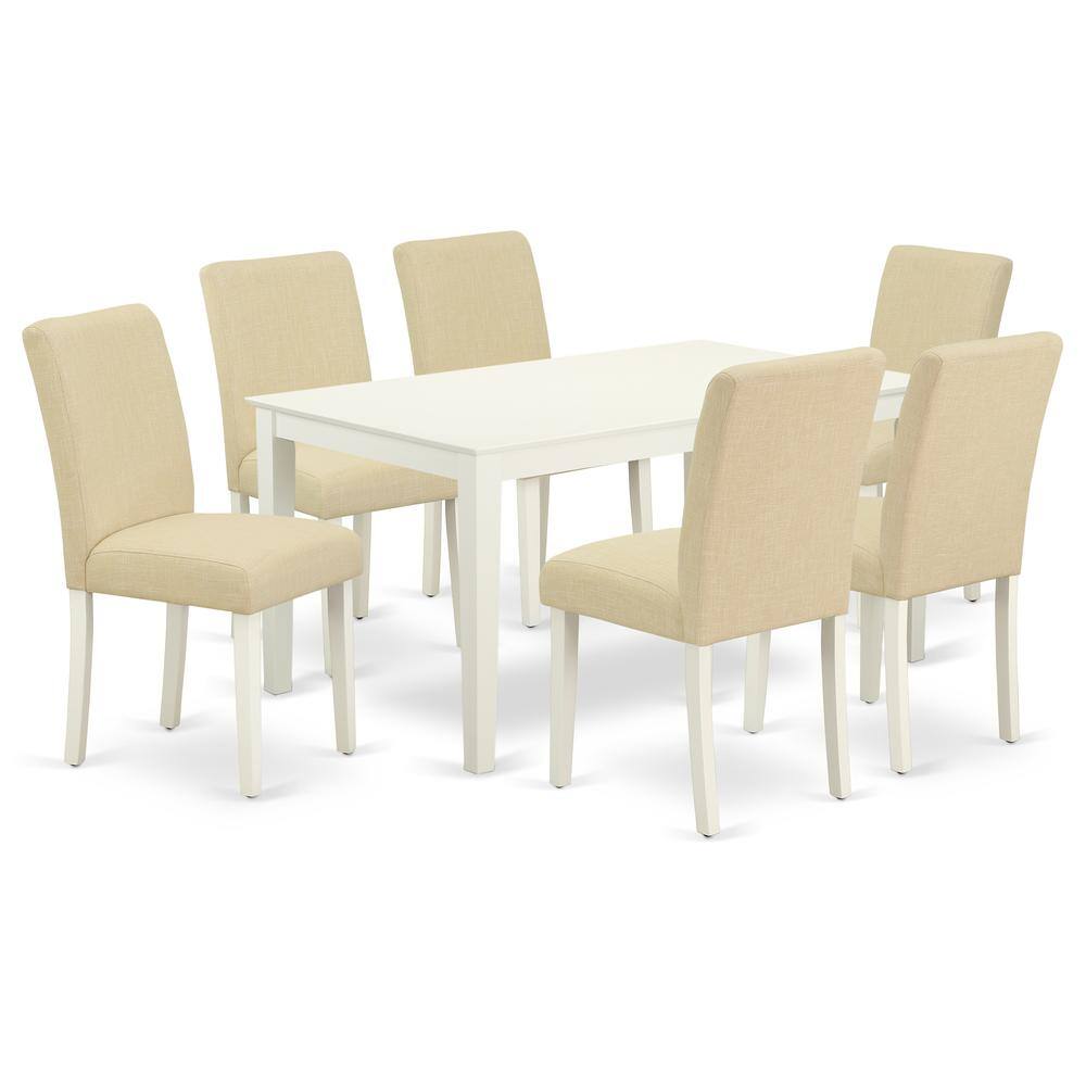 Back. East West Furniture - Dining Room Set Linen White - Brown.