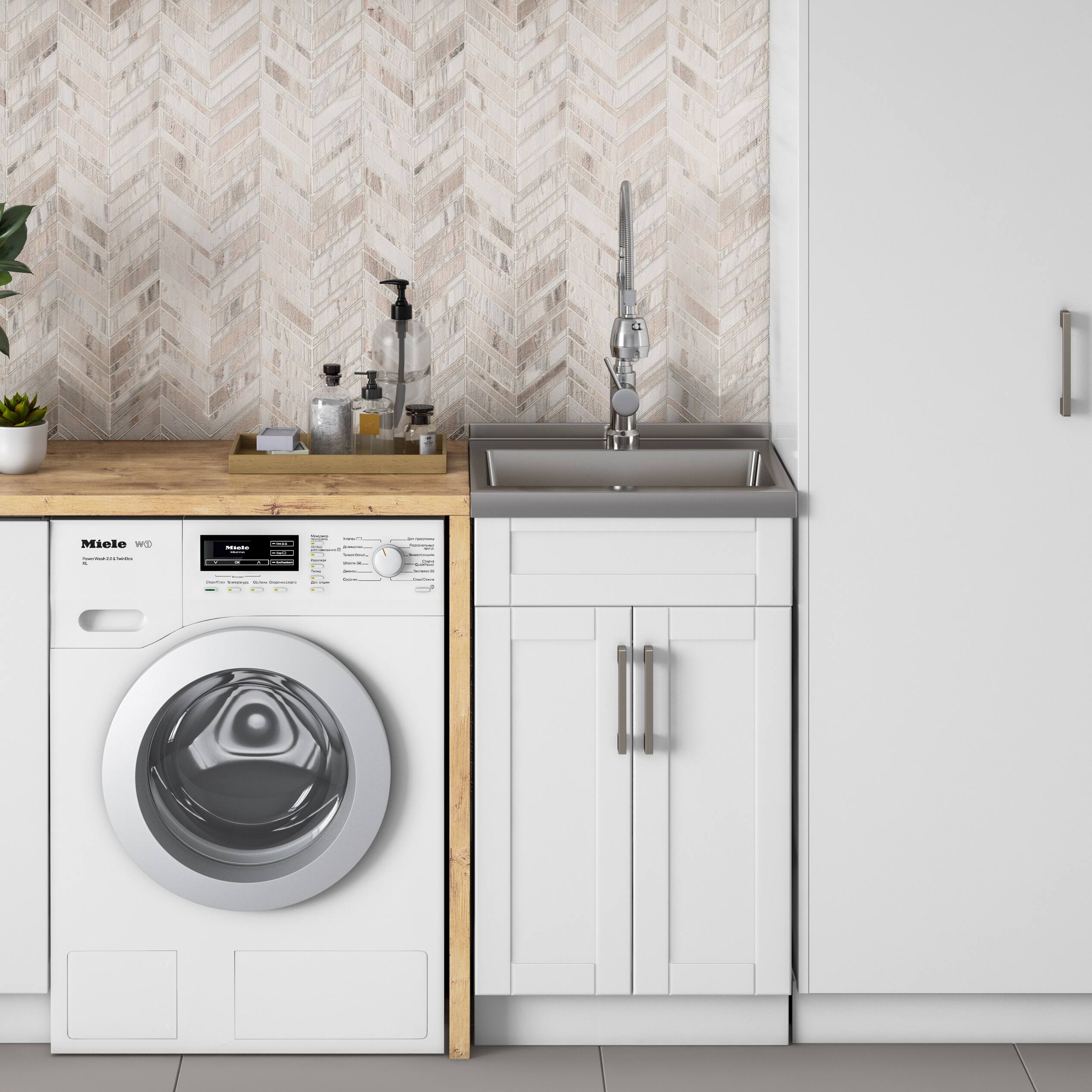 Angle. Simpli Home - Hennessy  All-in-One 20-inch Utility Sink & Cabinet - Pure White.