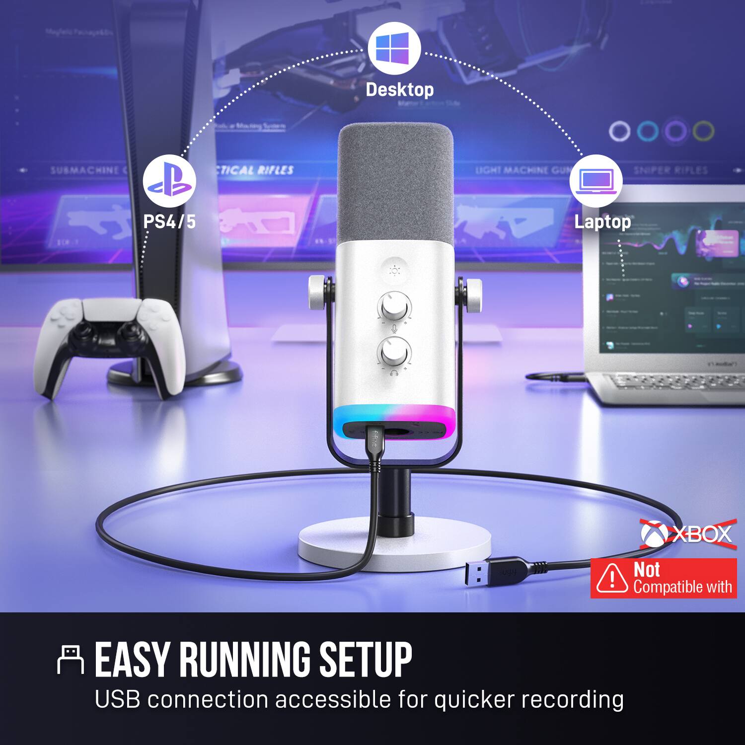 Desktop Submachine E Ctical Rules Light! Machine Gun Sniper Rifles PS4/5 Laptop XBOX Not Compatible with Easy Running Setup USB connection accessible for quicker recording.