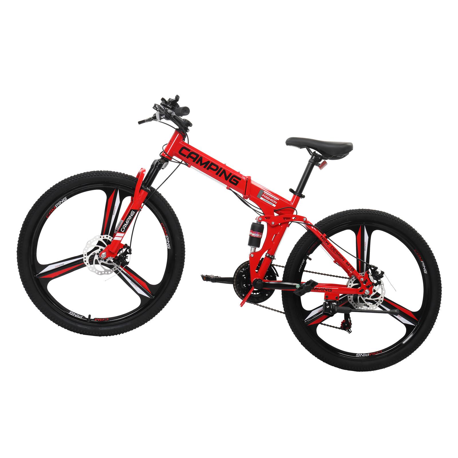 Angle. Winado - 26" Folding Bike Full Suspension Mountain Bike 21 Speed Mens/Womens High Carbon Steel Frame,Suspension Fork - RED.