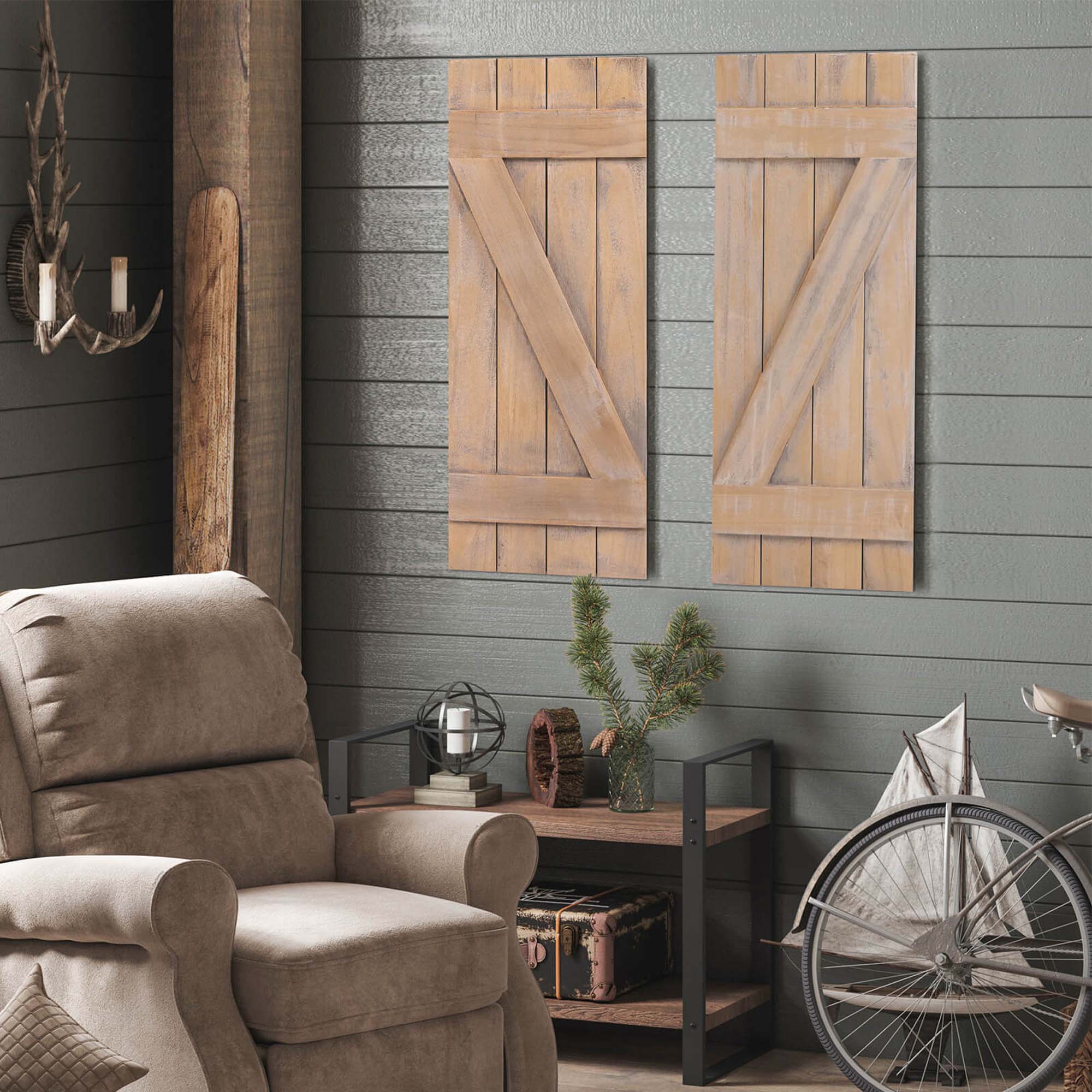 Alt View 7. Costway - Costway Window Shutter 2 PCS Reclaimed Paulownia Wood Wall Decor with Antiqued Surface - Light Brown.