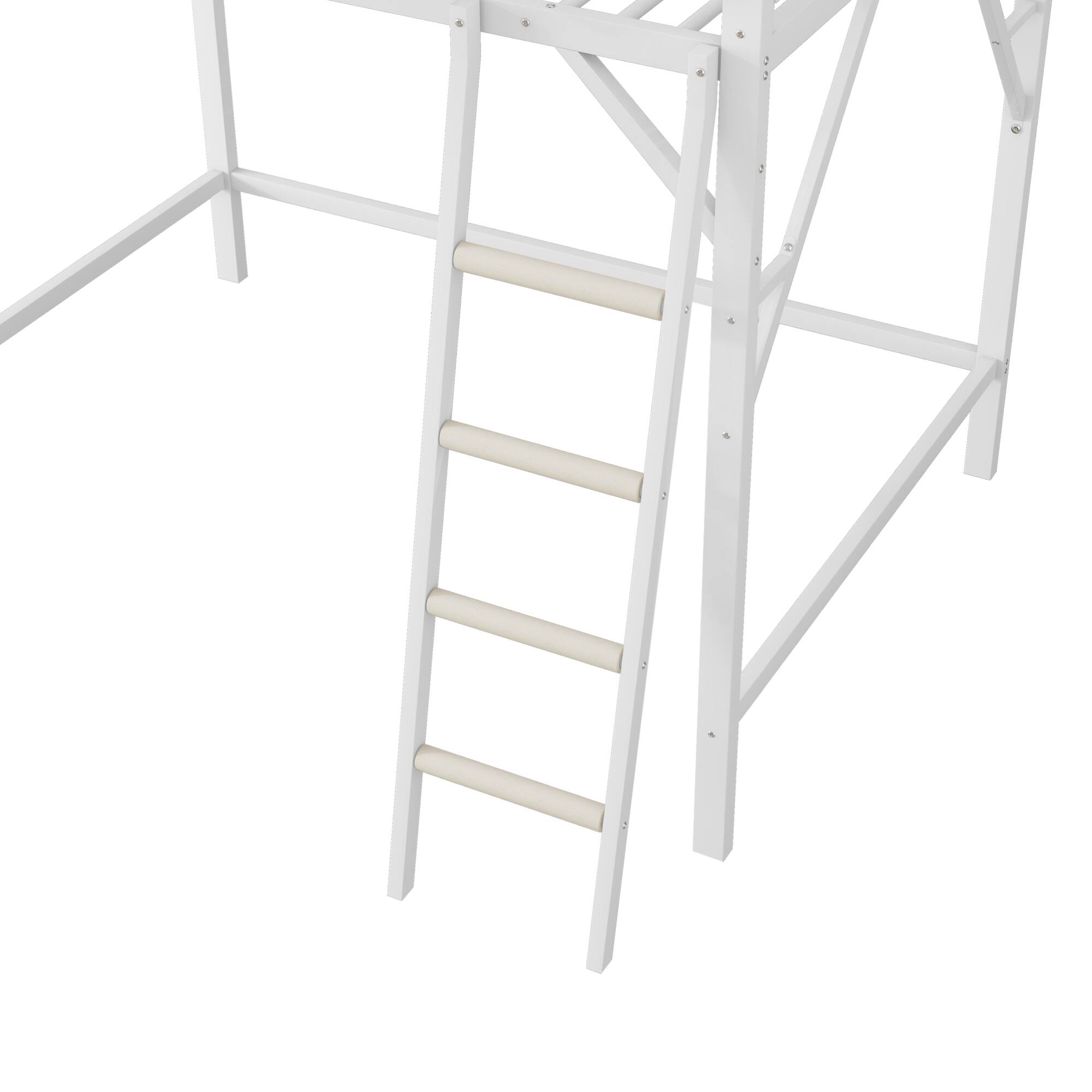 Alt View 7. GOODSILO - Full Size Metal Loft Bed with Storage Shelves and Ladder for Kids and Teens - White.