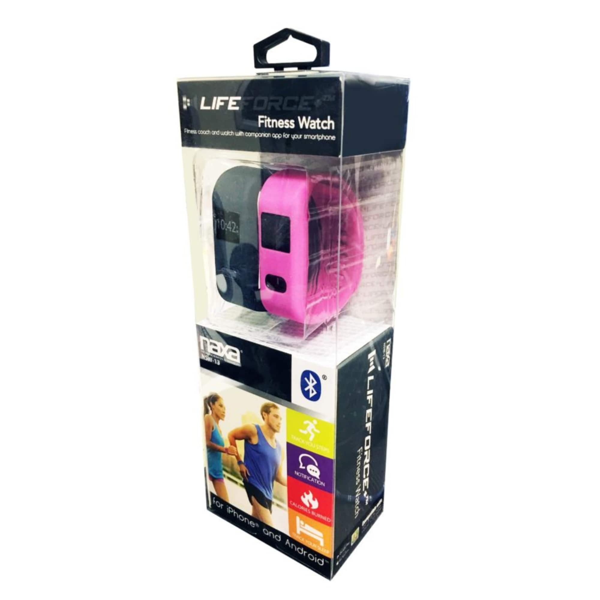 Naxa - LifeForce+ Fitness Watch for iPhone and Android - Black and Pink
