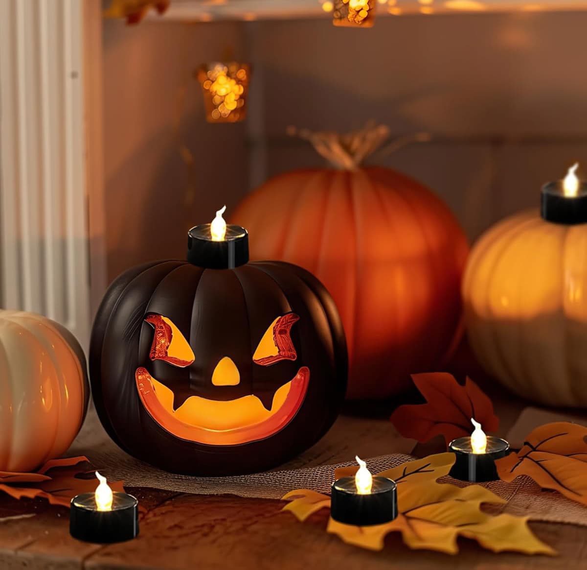 Alt View 3. FINEAK - 24 Pack Black LED Flameless Tea Light Votives - Battery Operated, 1.4" D x 1.3" H, for Fall Holiday & Theme Party Decor - Black.