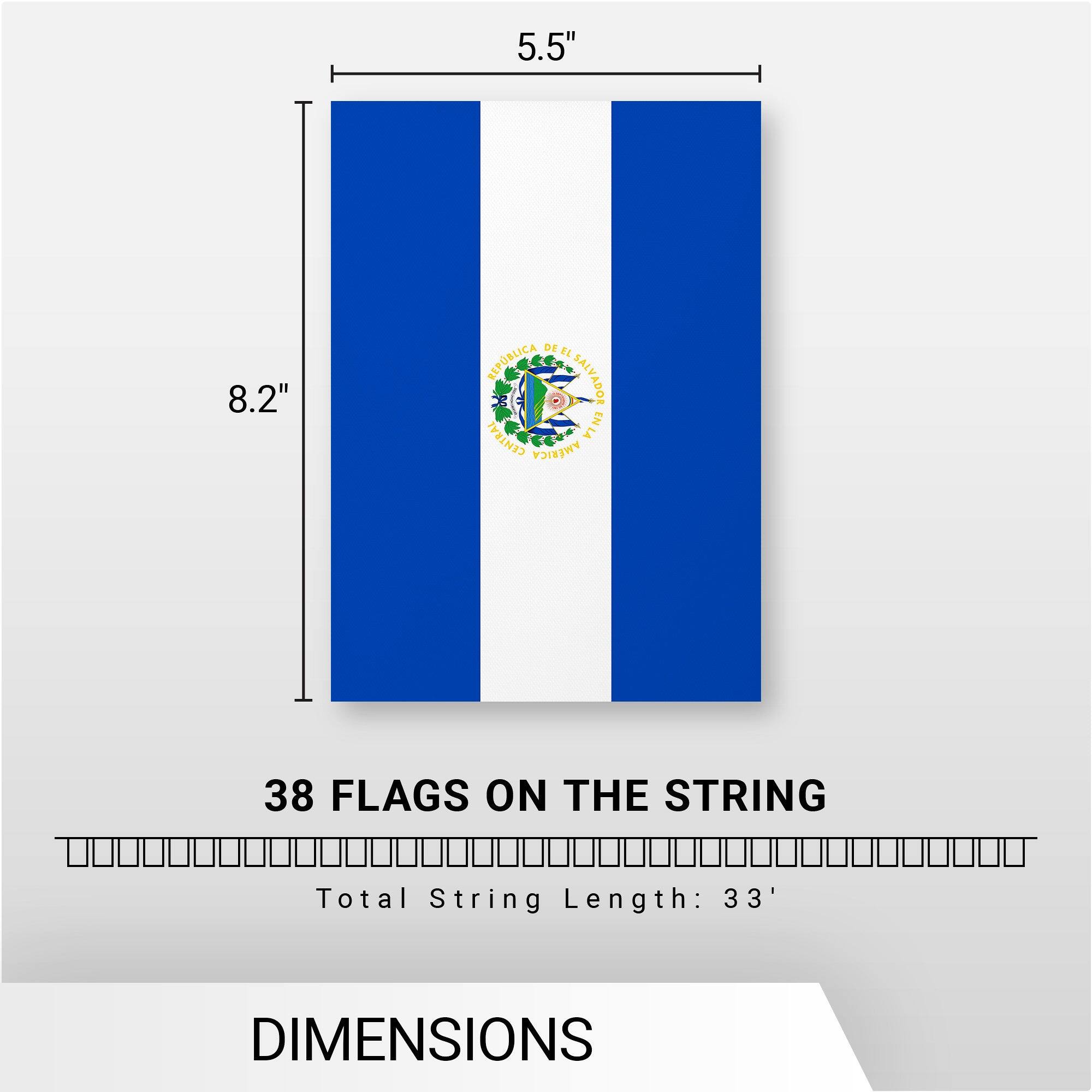 G128 El Salvador Salvadoran Bunting Banner, 33 ft with 38 Mini Flags ...