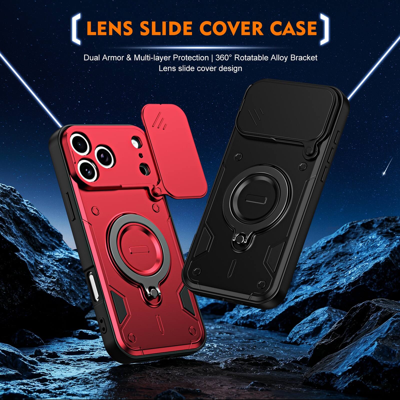 LENS SLIDE COVER CASE

Dual Armor & Multi-layer Protection | 360° Rotatable Alloy Bracket
Lens slide cover design
