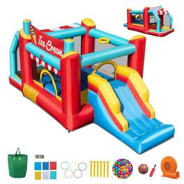 Resenkos - 5-in-1 Ice Cream Inflatable Bounce House with Ball Pit & Slide - No Blower Included Outdoor Play Center