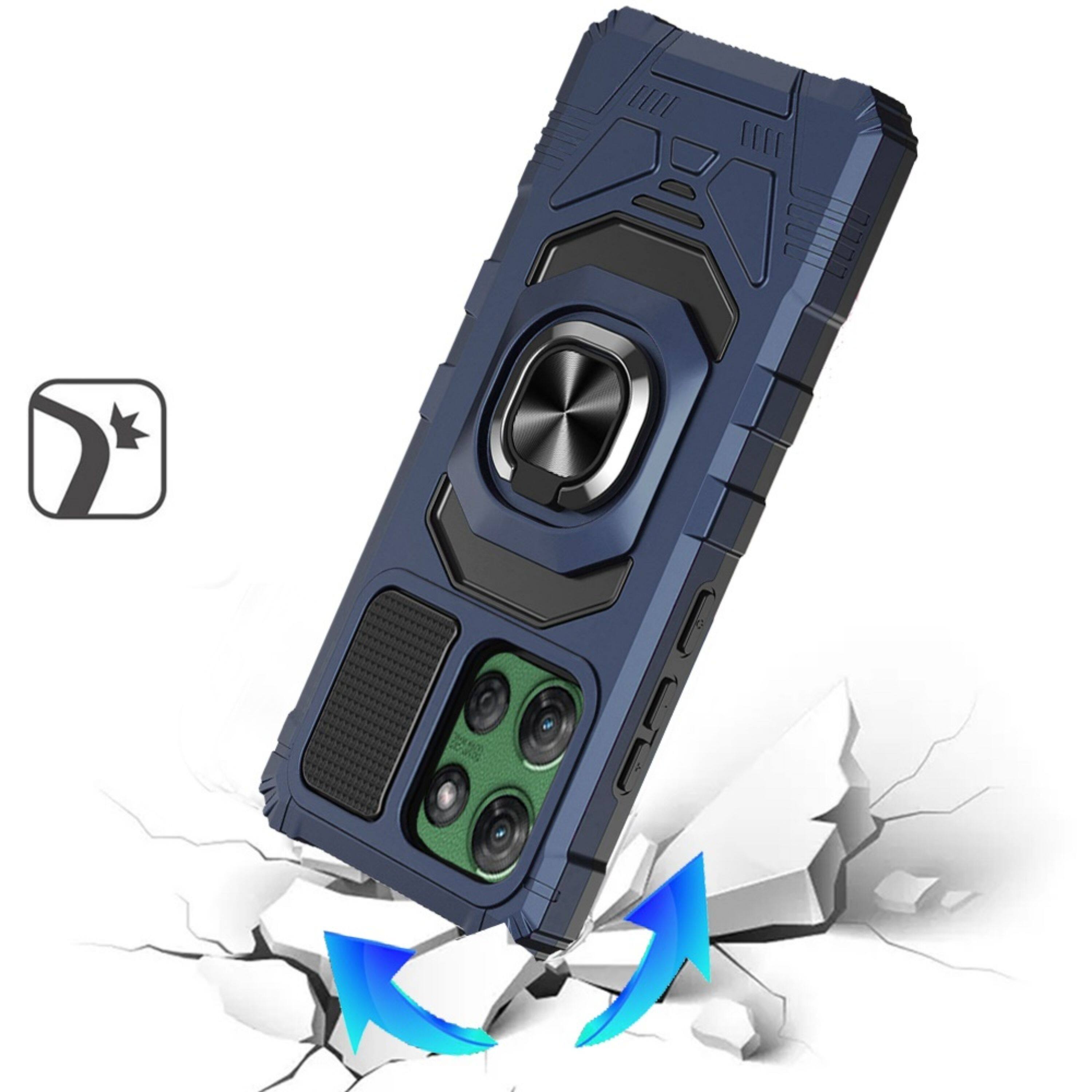 Left. Kitcheniva - Shockproof Dual Layer Metal Ring Case Plus Tempered Glass For Moto G Power 2025/2026 Dark Blue - Dark Blue.
