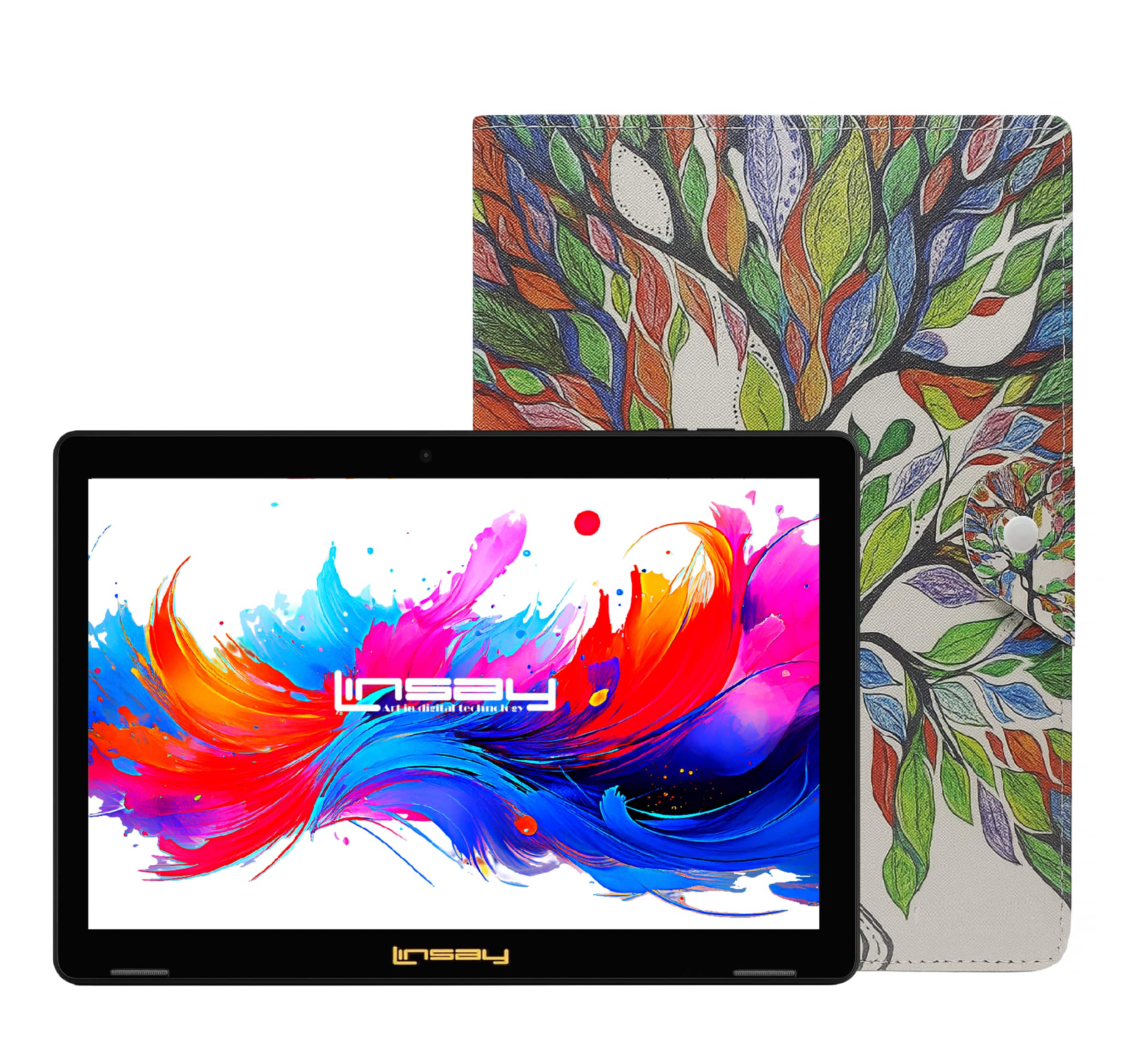 LINSAY - 10.1"Octa Core 256GB Storage Android 15 Tablet with Tree Marble Case - White