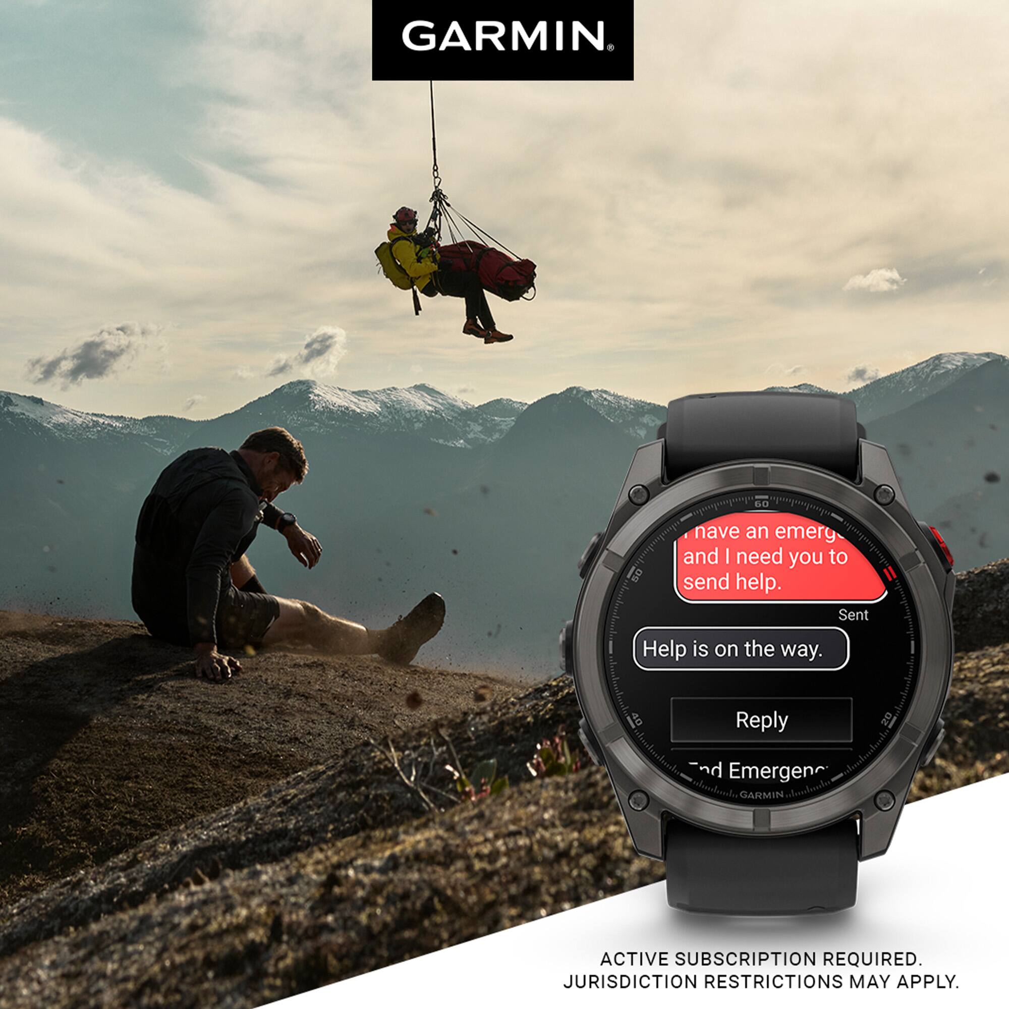 GARMIN.  
I have an emergency and I need you to send help.  
Help is on the way.  
Reply  
End Emergency  

ACTIVE SUBSCRIPTION REQUIRED.  
JURISDICTION RESTRICTIONS MAY APPLY.
