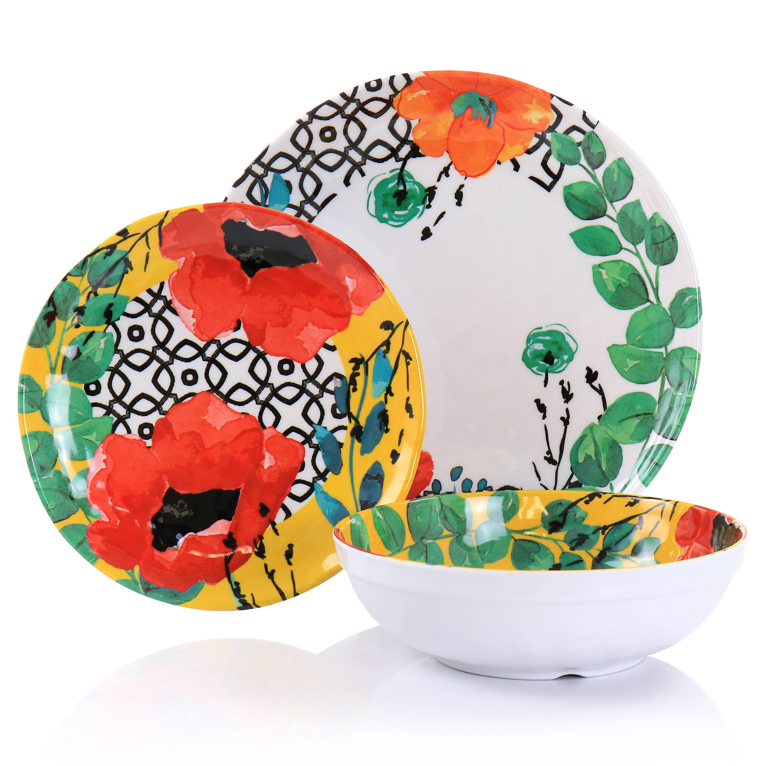 Angle. Elama - Elama Grace 12 Piece Melamine Dinnerware Set - Multi.