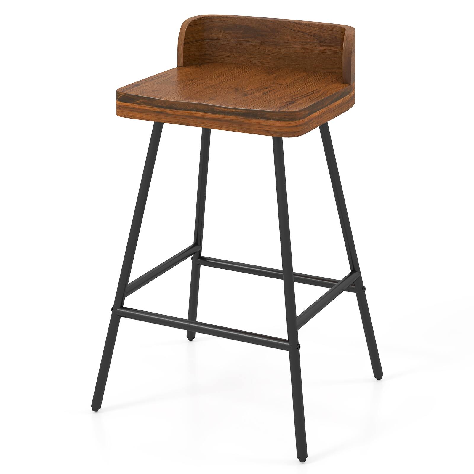 Gymax - 24'' Counter Height Bar Stool w/Low Back Metal Legs Footrest for Kitchen Island - Brown