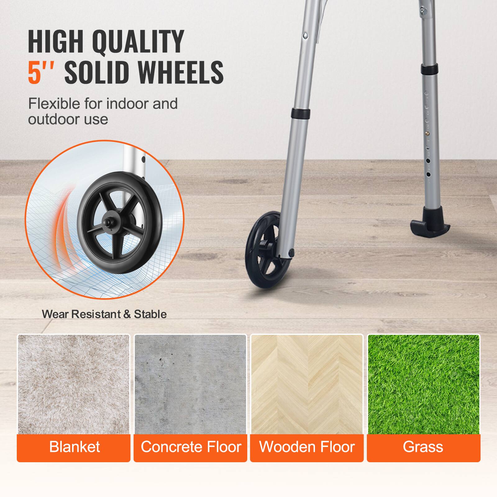 HIGH QUALITY 5" SOLID WHEELS Flexible for indoor and outdoor use Wear Resistant & Stable

Blanket
Concrete Floor
Wooden Floor
Grass