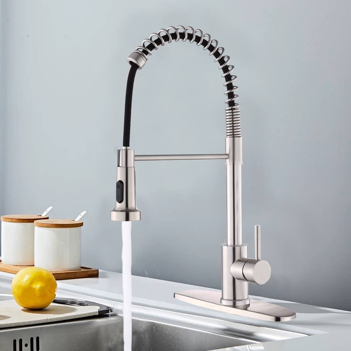Left. Ropilly - Ropilly Pull Down Kitchen Faucet, Industrial Style Single Handle Kitchen Faucet, Brushed Nickel, 1 Hole or 3 Hole - Brushed Nickel.