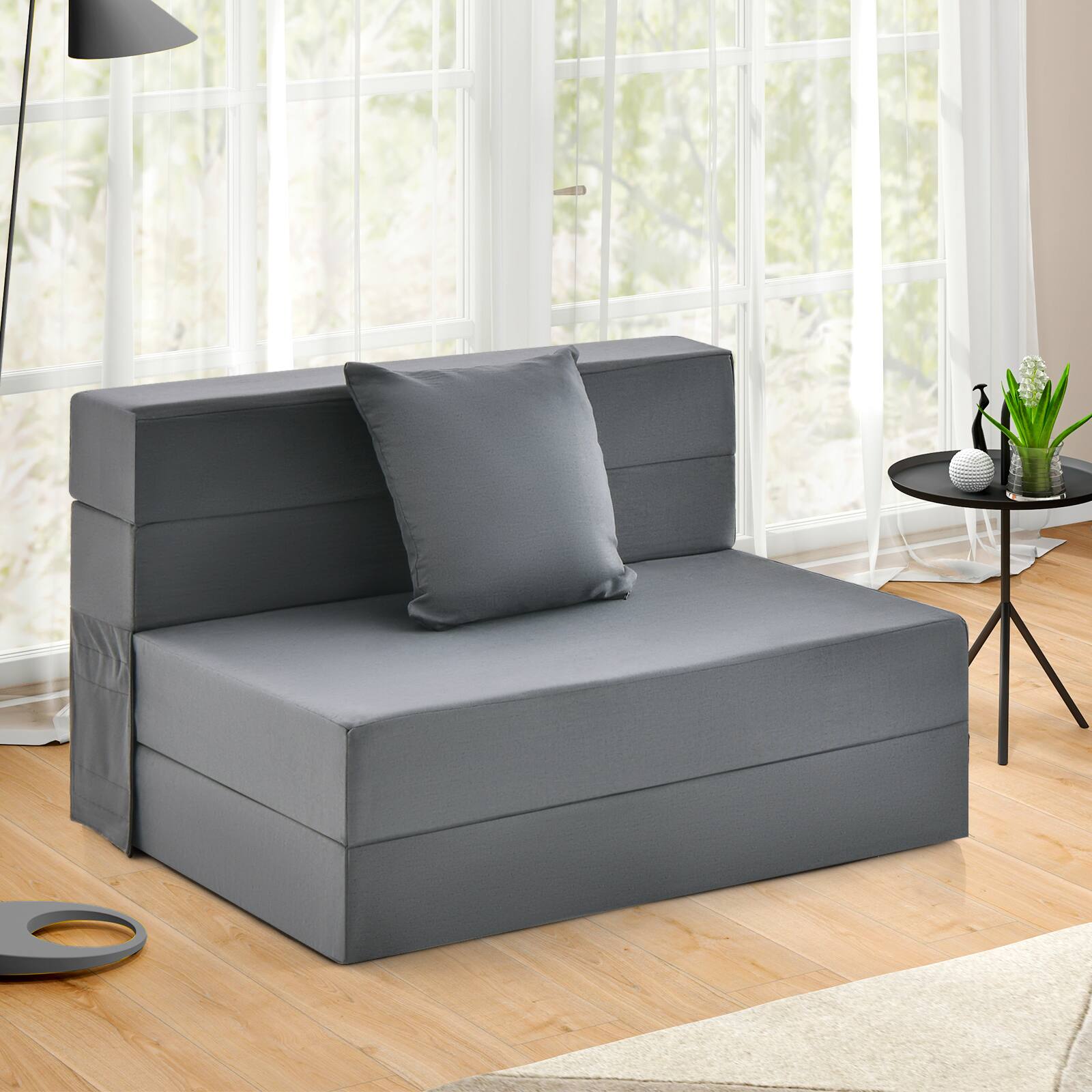 Alt View 1. Costway - Costway Folding Mattress with Pillow 6 Inch Tri-fold Sofa Bed with High-Density Foam - Dark Grey.