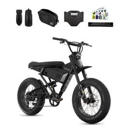 Juiced Bikes - Scrambler Full Suspension eBike (Max 60mi/28mph) + Headplate/Handlebar Bag & Pad/Fenders/Sticker Pack - Blackberry