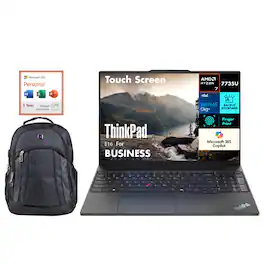 Lenovo - ThinkPad E16 21M6S7YX00 Laptop 16.0 Touch WUXGA (Ryzen 7 7735U, 64GB RAM, 2TB SSD, Win 11 Pro) w/Backpack, Office 365 - Graphite Black