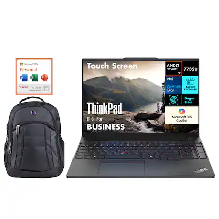 Microsoft 365 Personal
1 Year 12 Month Subscription
ThinkPad E16 For BUSINESS
Touch Screen
AMD Ryzen 7 7735U
Intel Wi-Fi 6E Gig+
Backlit Keyboard
Finger Print
Microsoft 365 Copilot