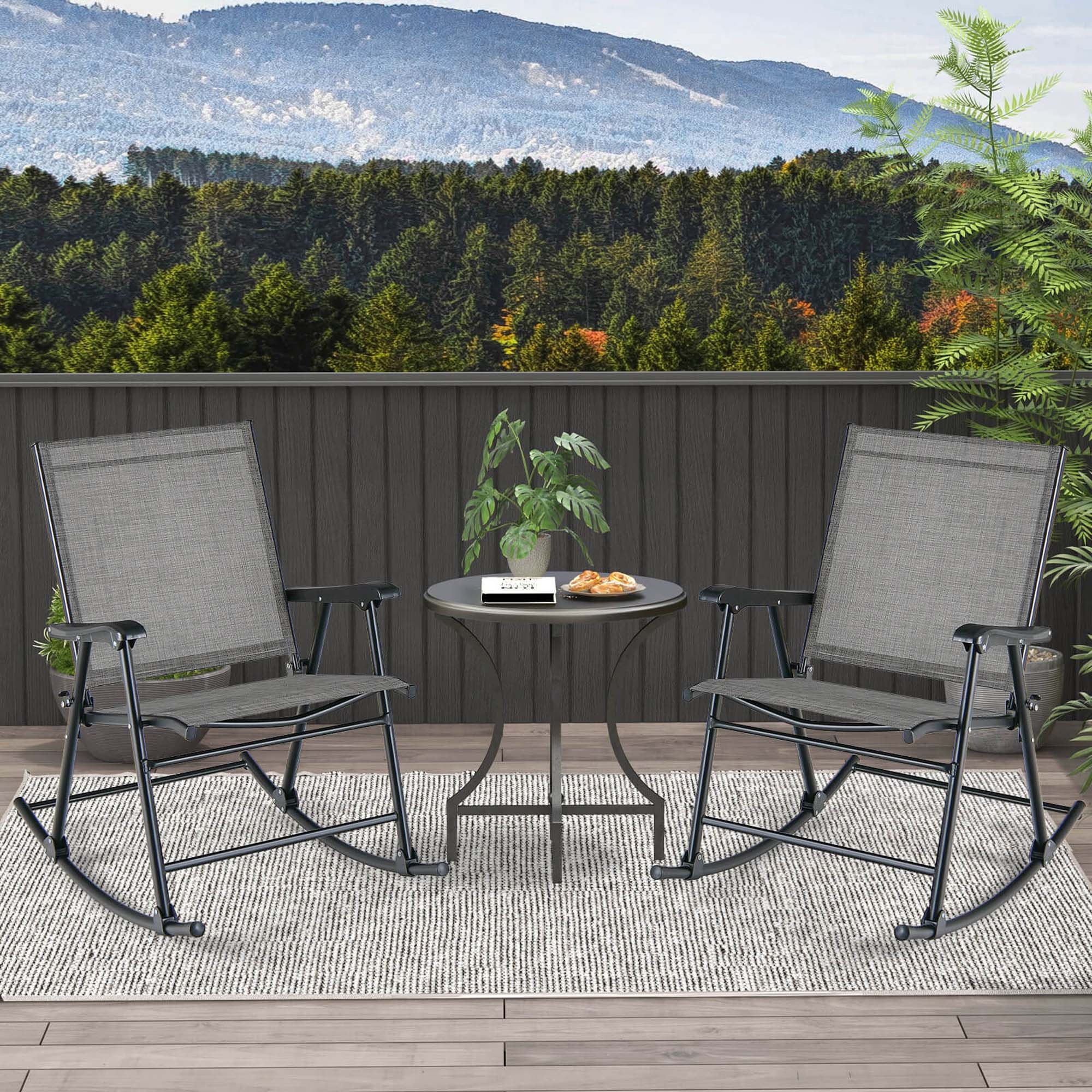 Angle. Costway - 2 PCS Patio Folding Rocking Chair Heavy-Duty Metal Frame Rockers Outdoor - Gray.