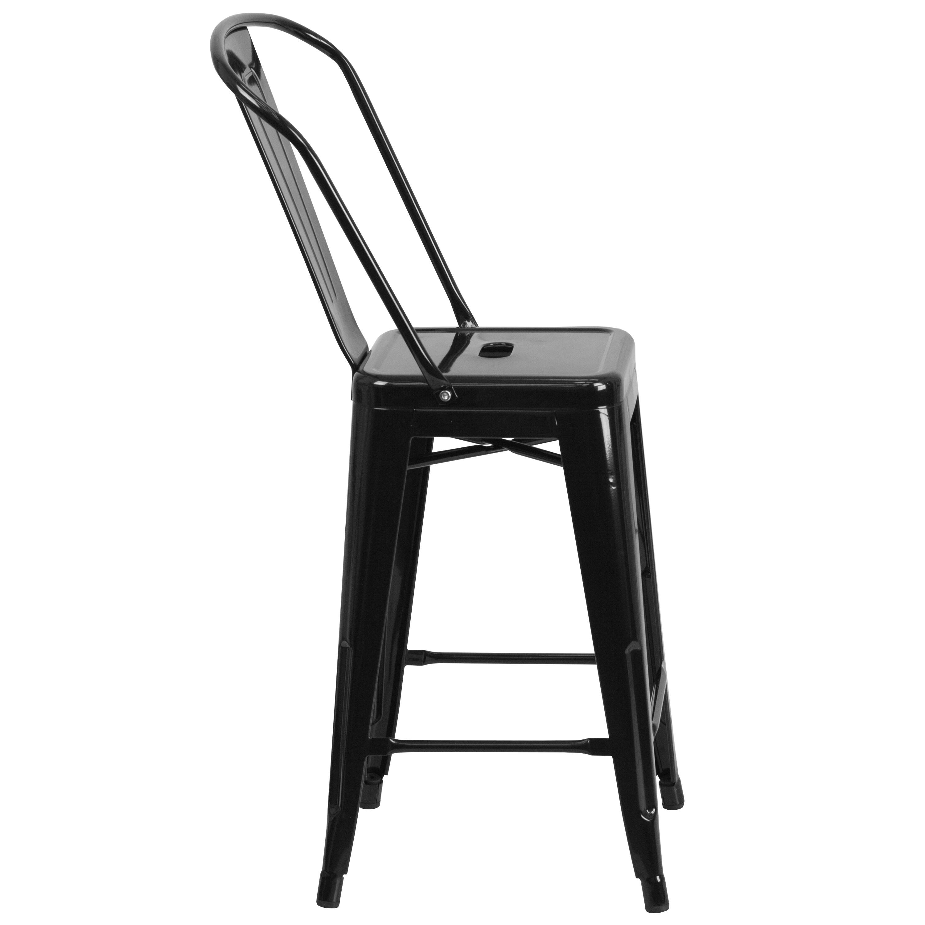 Alt View 7. Emma + Oliver - Commercial Grade 4 Pack 24" High Metal Indoor-Outdoor Counter Height Stool with Back - Black.