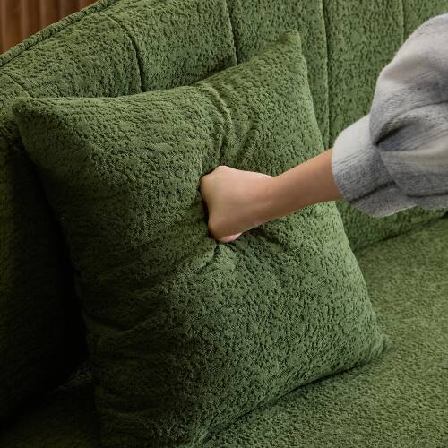 Back. Anysun - Curved 4-Seat Compressed Chenille Sofa - Long-Lasting Support, Removable Backrest, Retro Style for Small Spaces - Green.