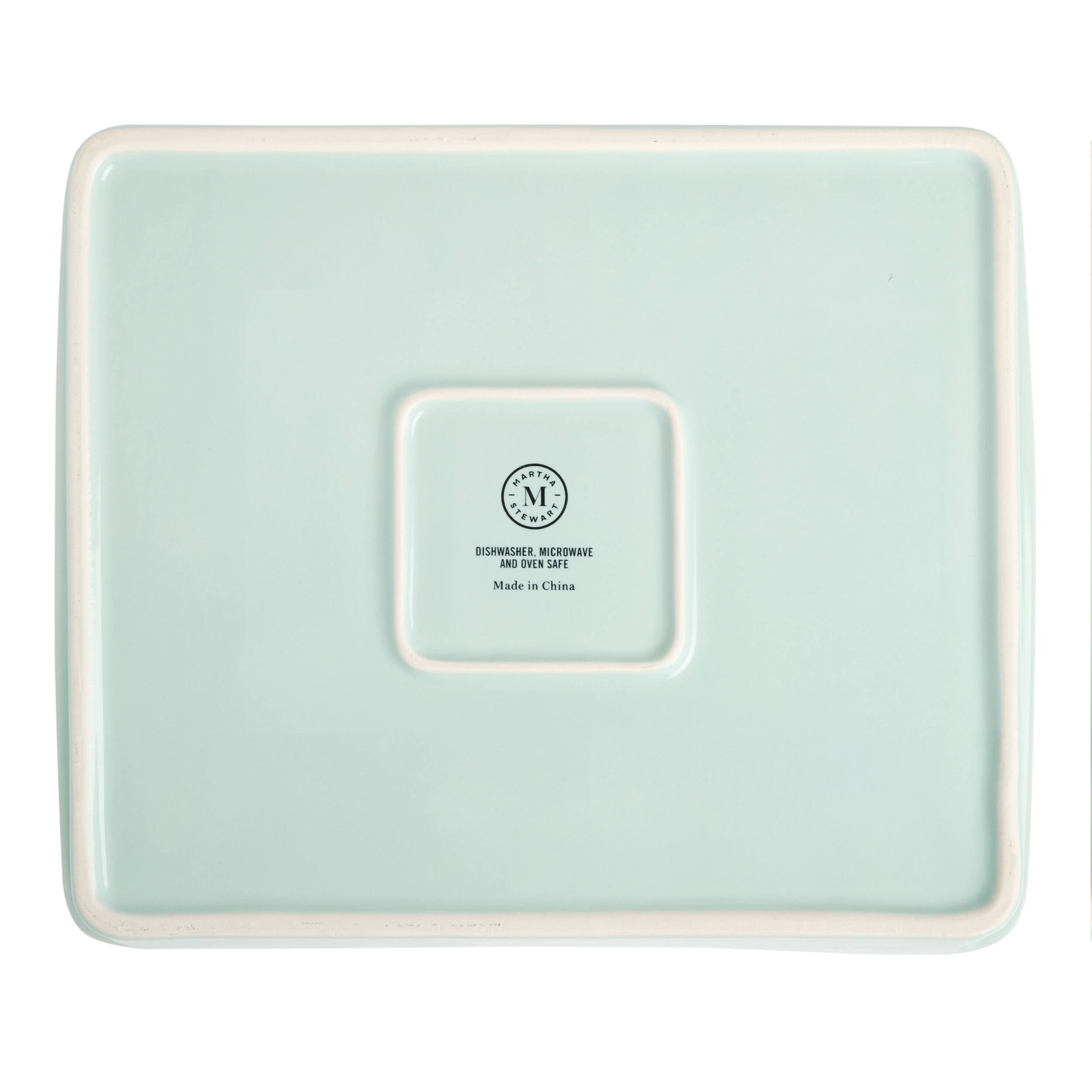 The text on the image reads: "Martha M. Seewer Dishwasher, Microwave, and Oven Safe Made in China."