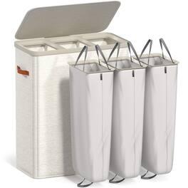 Sorbus - Fabric Laundry Hamper, Collapsible 3-Compartment Laundry Basket with Removable Laundry Bag - Beige