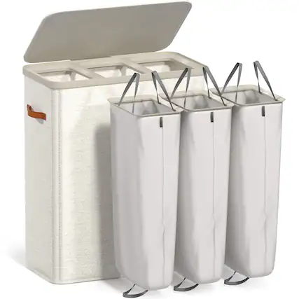 Front. Sorbus - Sorbus Fabric Laundry Hamper, Collapsible 3-Compartment Laundry Basket with Removable Laundry Bag - Beige.