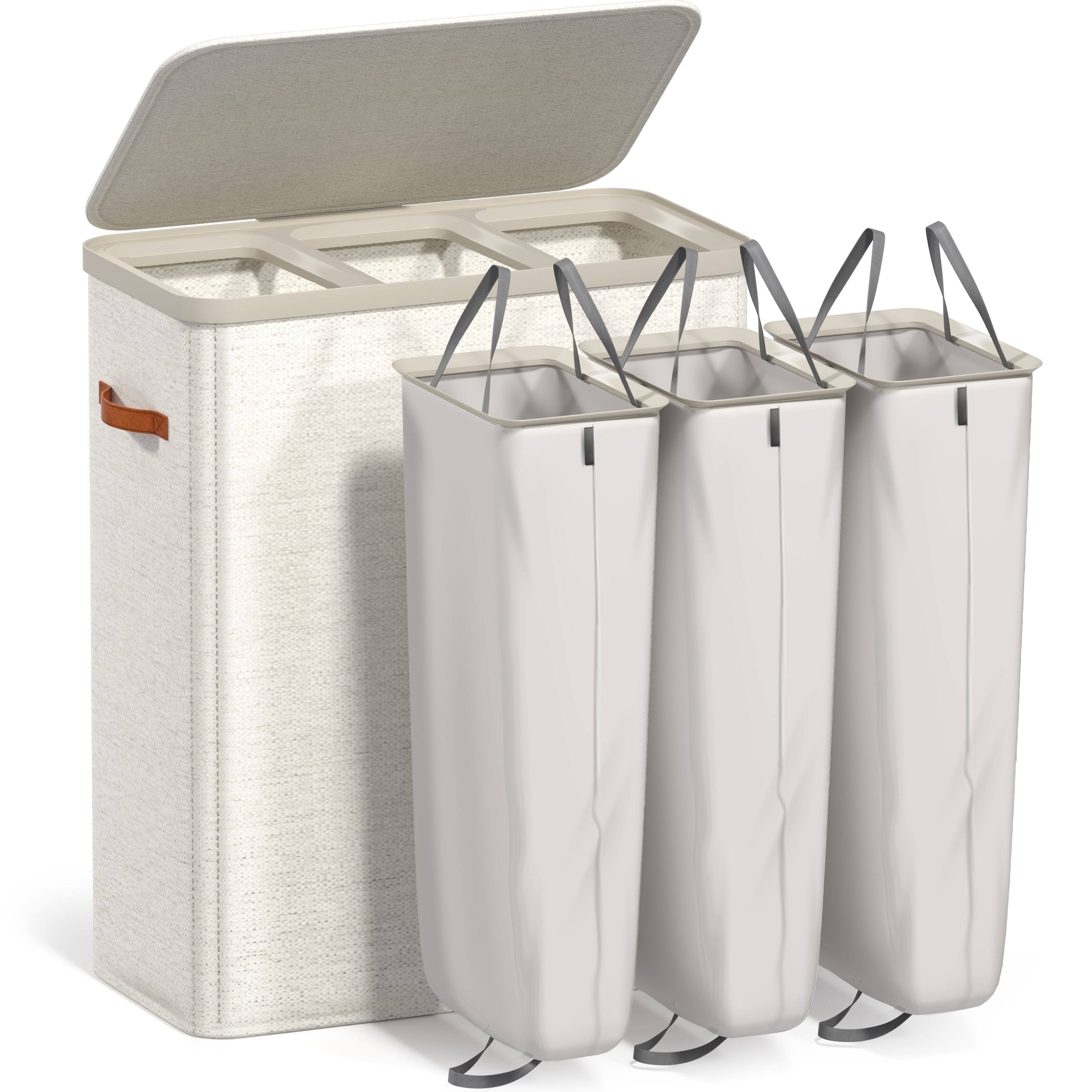 Front. Sorbus - Sorbus Fabric Laundry Hamper, Collapsible 3-Compartment Laundry Basket with Removable Laundry Bag - Beige.