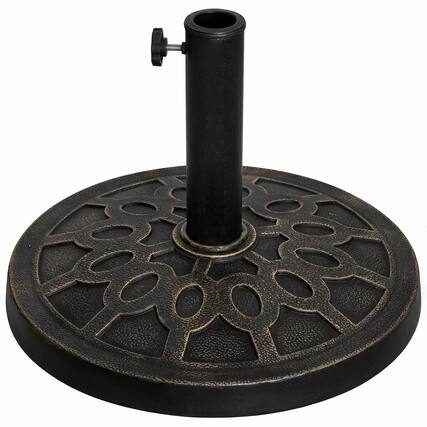 Front. Outsunny - 26 lbs Round Resin Umbrella Base Stand Market Parasol Holder with Beautiful Decorative Pattern & Easy - Bronze.