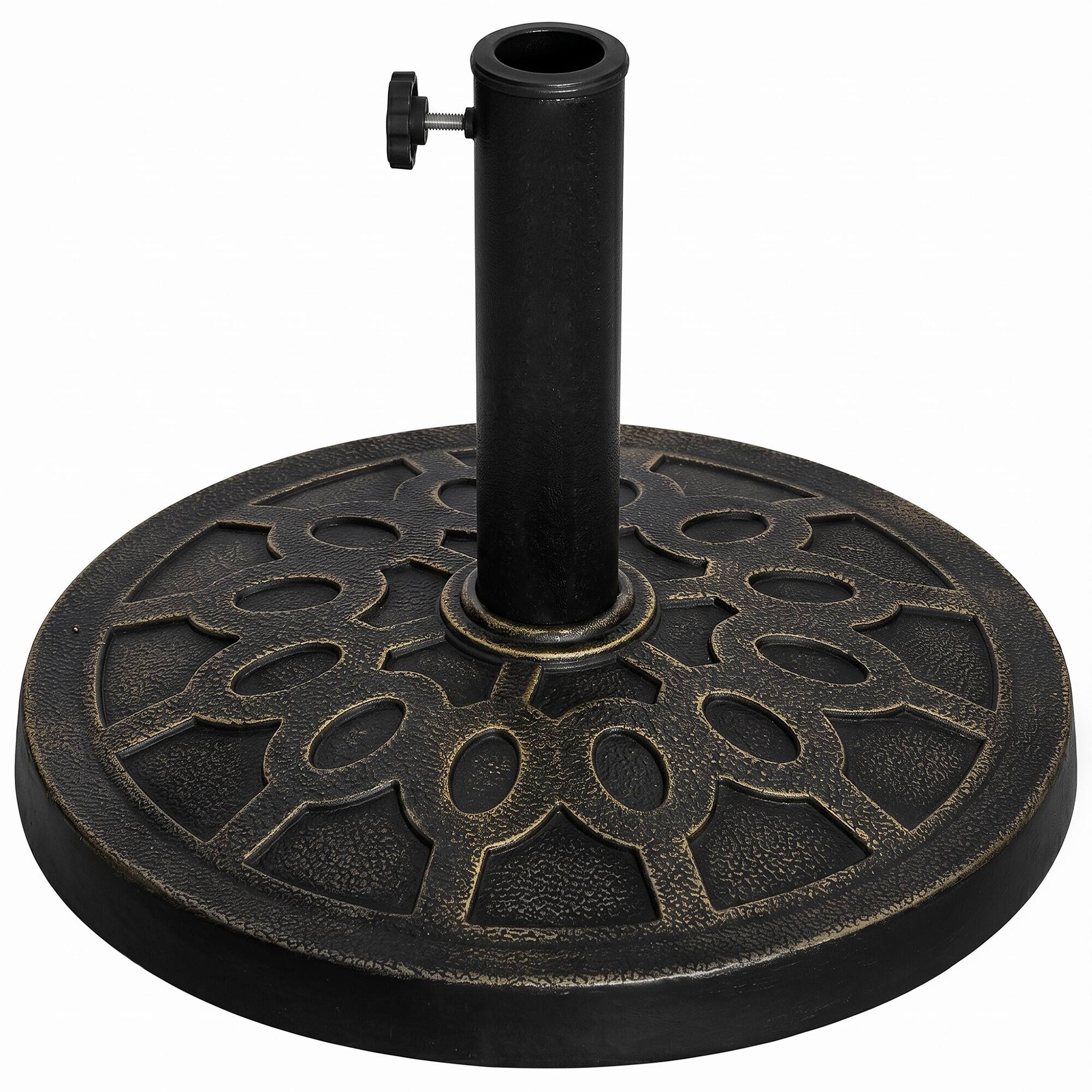 Front. Outsunny - 26 lbs Round Resin Umbrella Base Stand Market Parasol Holder with Beautiful Decorative Pattern & Easy - Bronze.