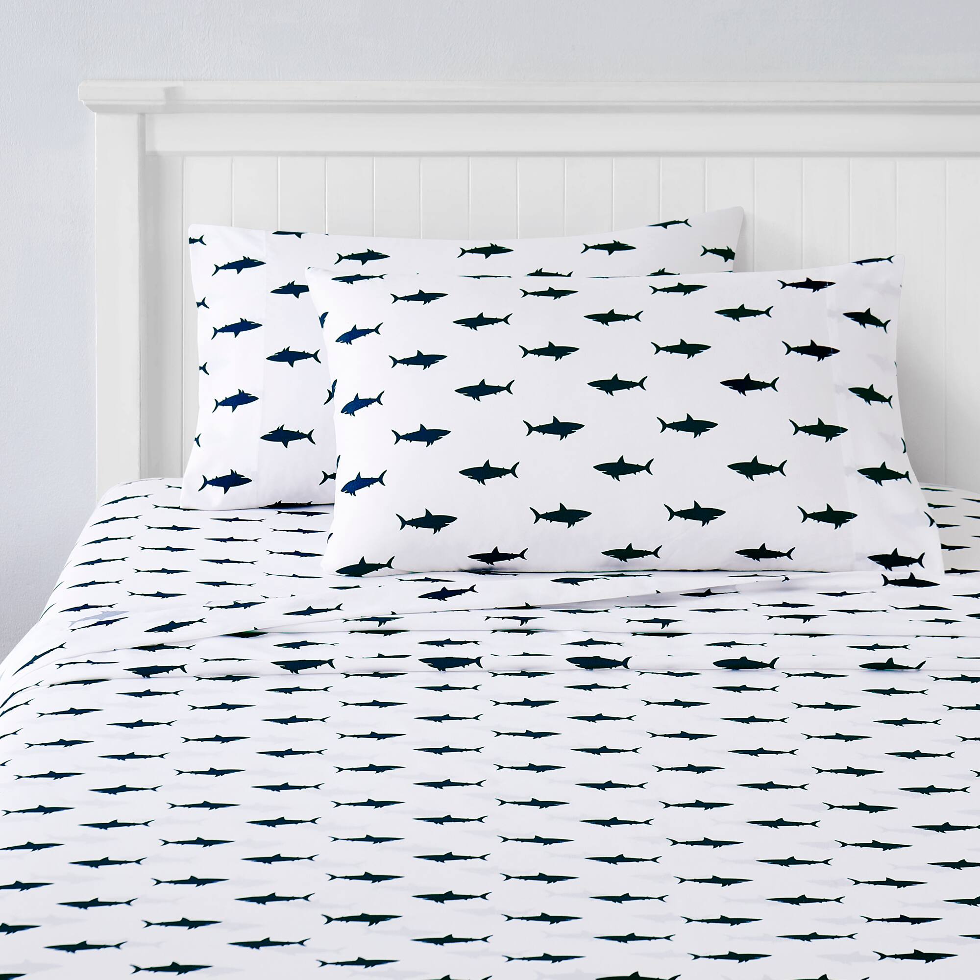Left. Sweet Home Collection - Kids' Printed Classic & Bright Ultra Soft Microfiber Sheet Sets - Full - Sharks.