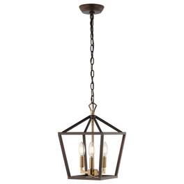 Jonathan Y - Ojai 10" 3-Light Iron Classic Modern Pagoda LED Pendant Lantern - Oil Rubbed Bronze/Brass Gold